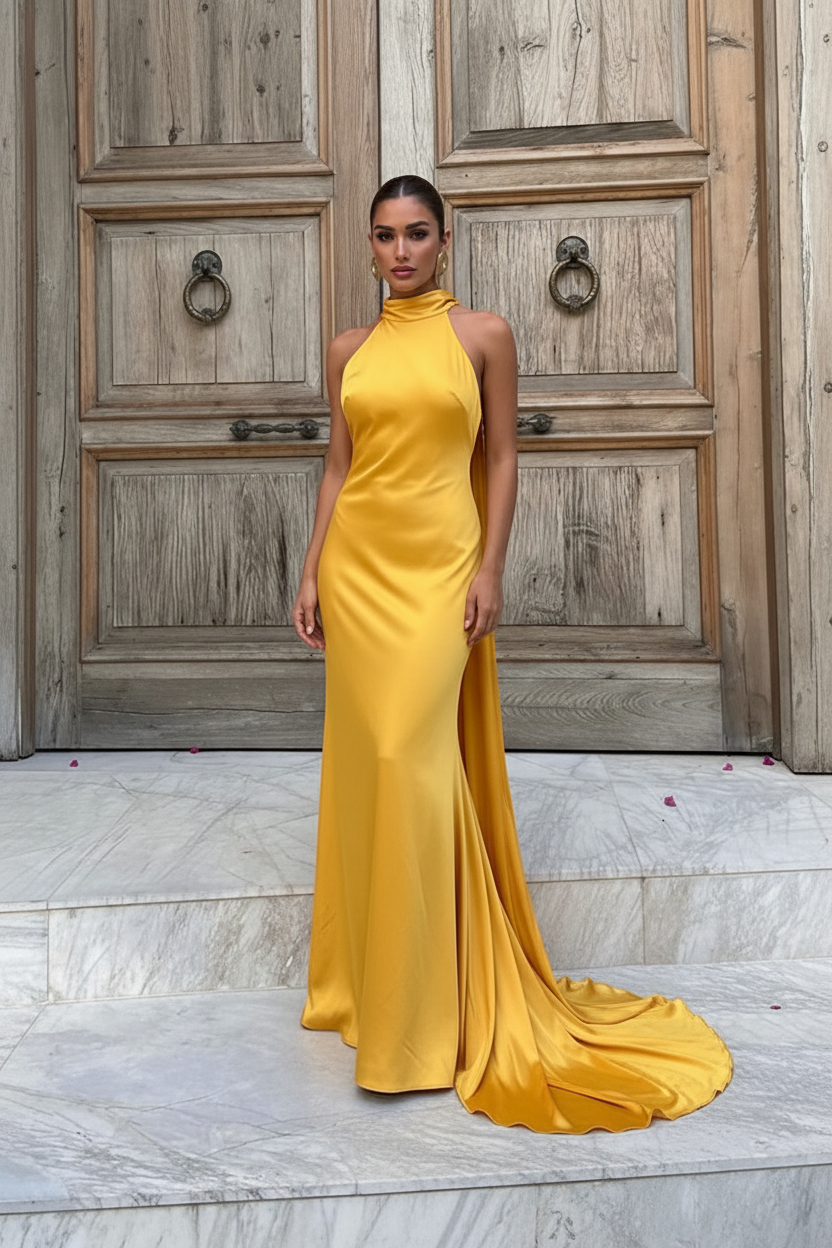 Ribbon Halter Maxi Dress